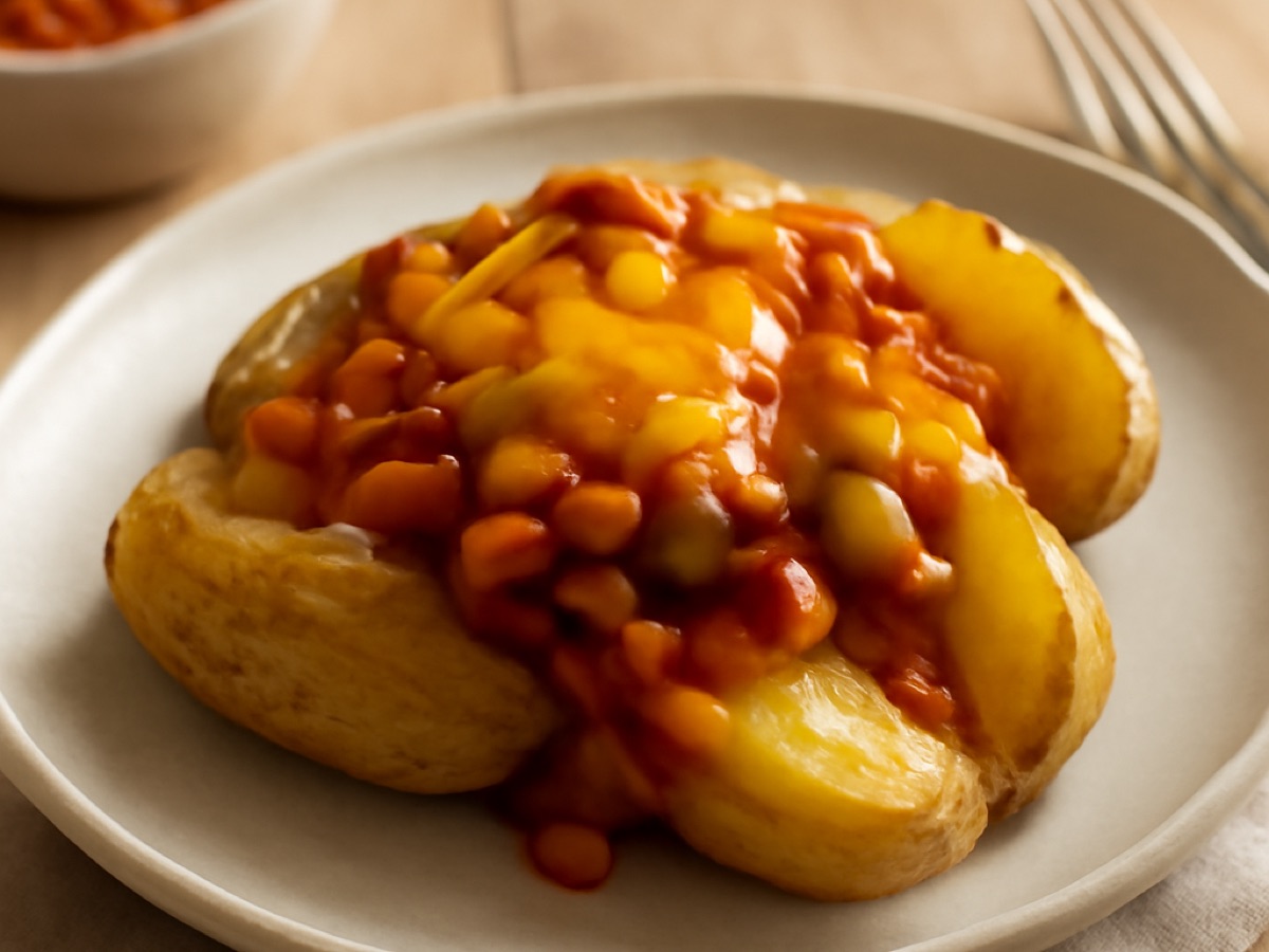 Ofenkartoffeln mit BBQ-Bohnen und Cheddar