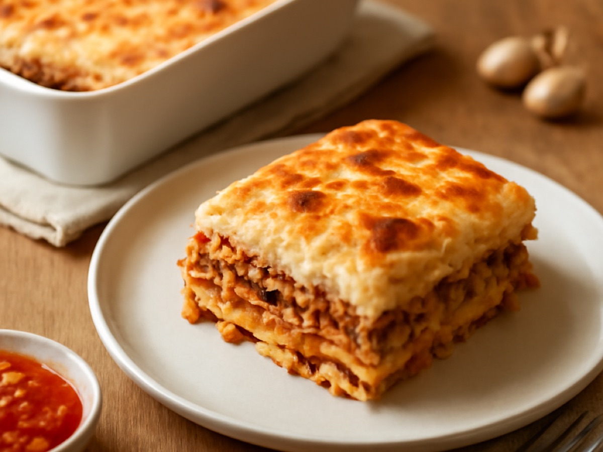 Pastitsio – Griechischer Nudelauflauf mit Hackfleisch und Béchamelsauce
