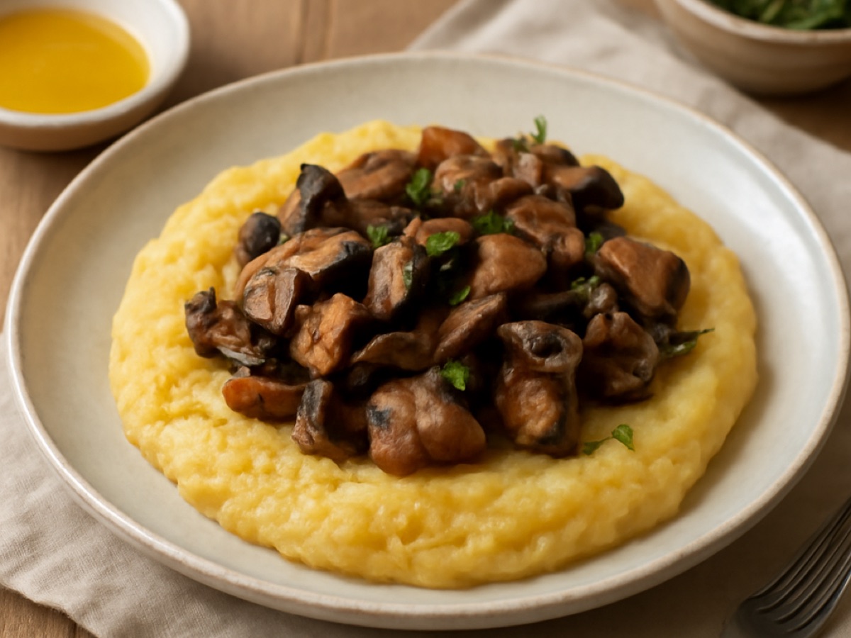 Polenta mit gebratenen Pilzen und Thymian
