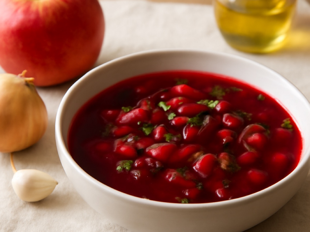Polnische Rote-Bete-Suppe mit Äpfeln (Barszcz czerwony)