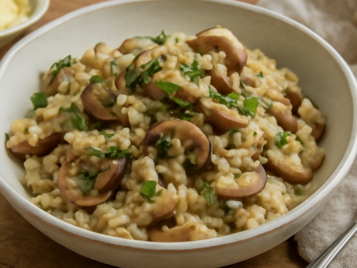 Polnisches Pilzrisotto mit Champignons und Petersilie