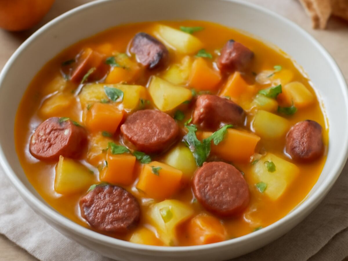 Rheinischer Kartoffel-Kürbis-Eintopf mit Mettwurst