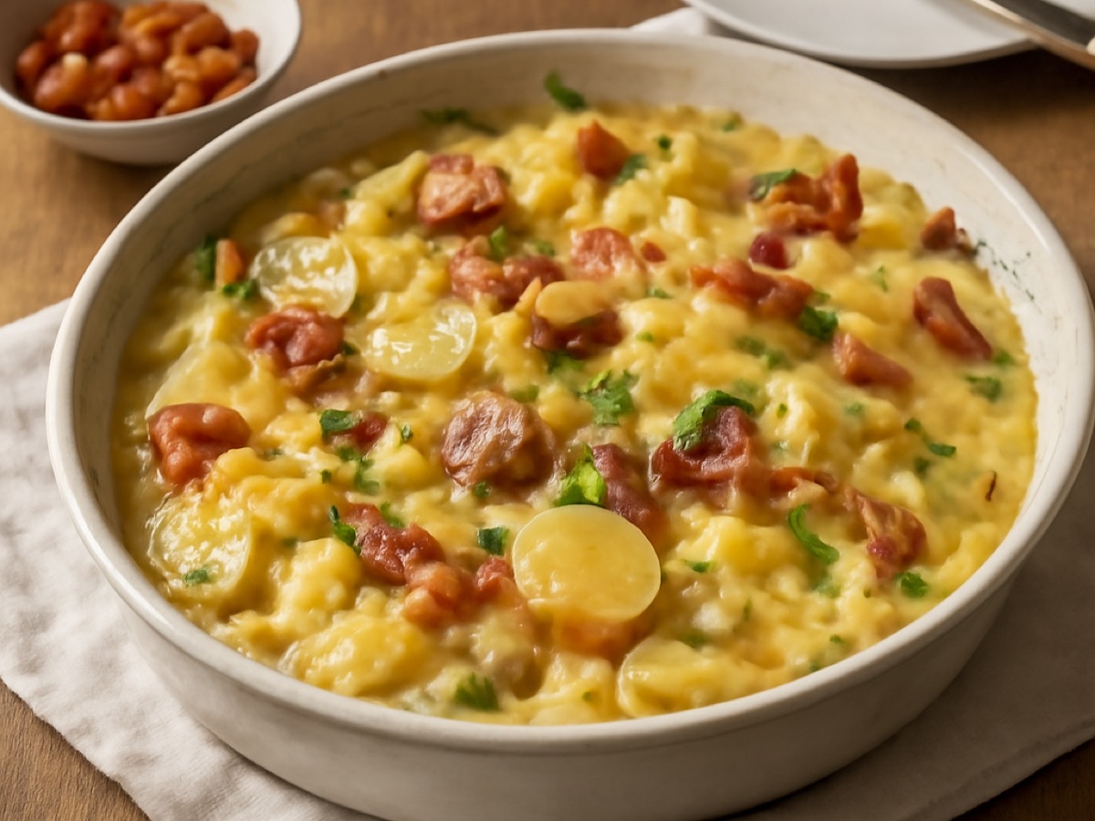Rheinischer Kartoffelauflauf mit Speck und Lauch
