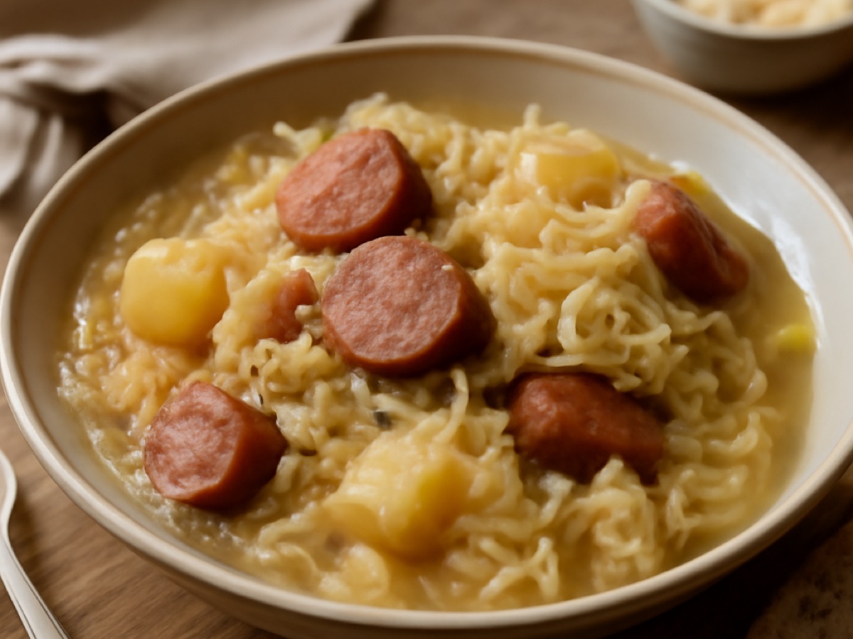Rheinischer Sauerkraut-Eintopf mit Mettwurst