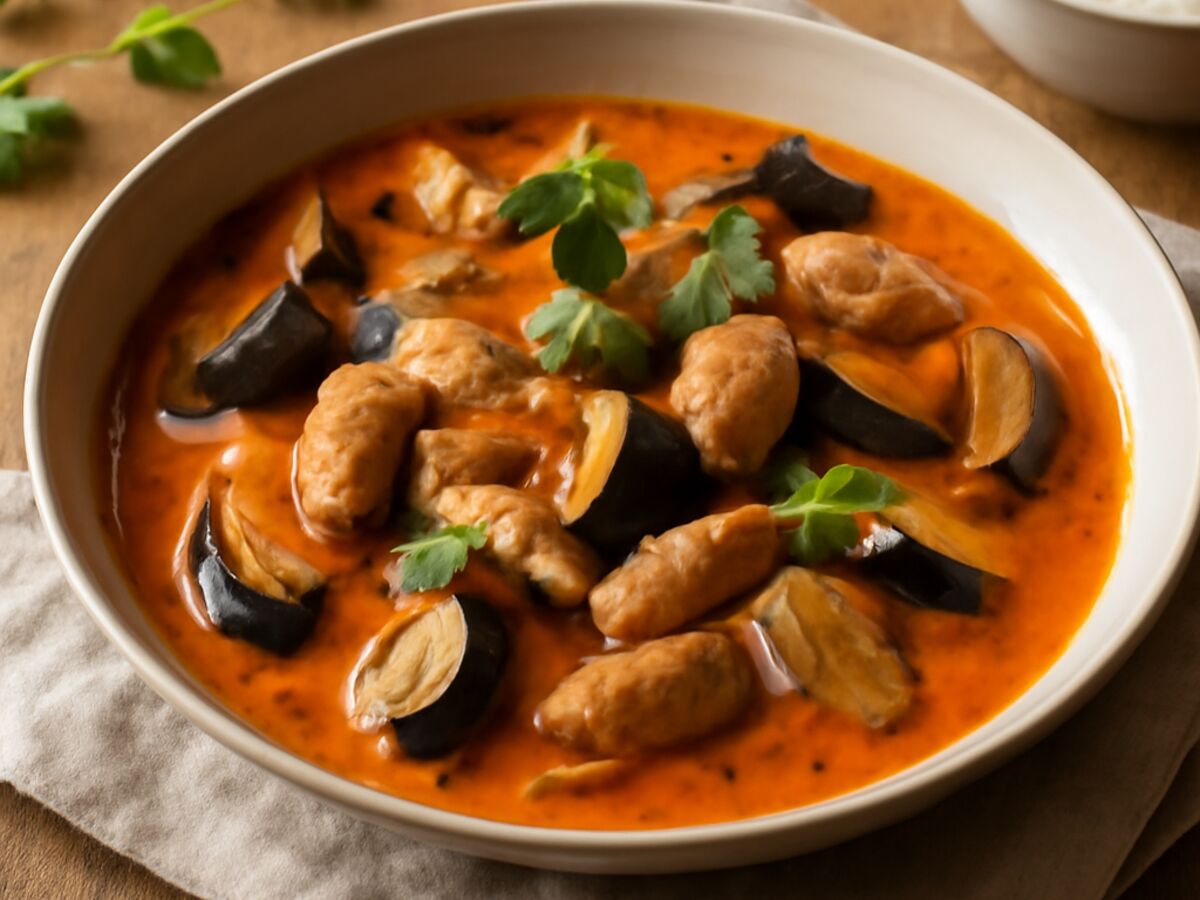 Rotes Curry mit Schweinefleisch und Auberginen
