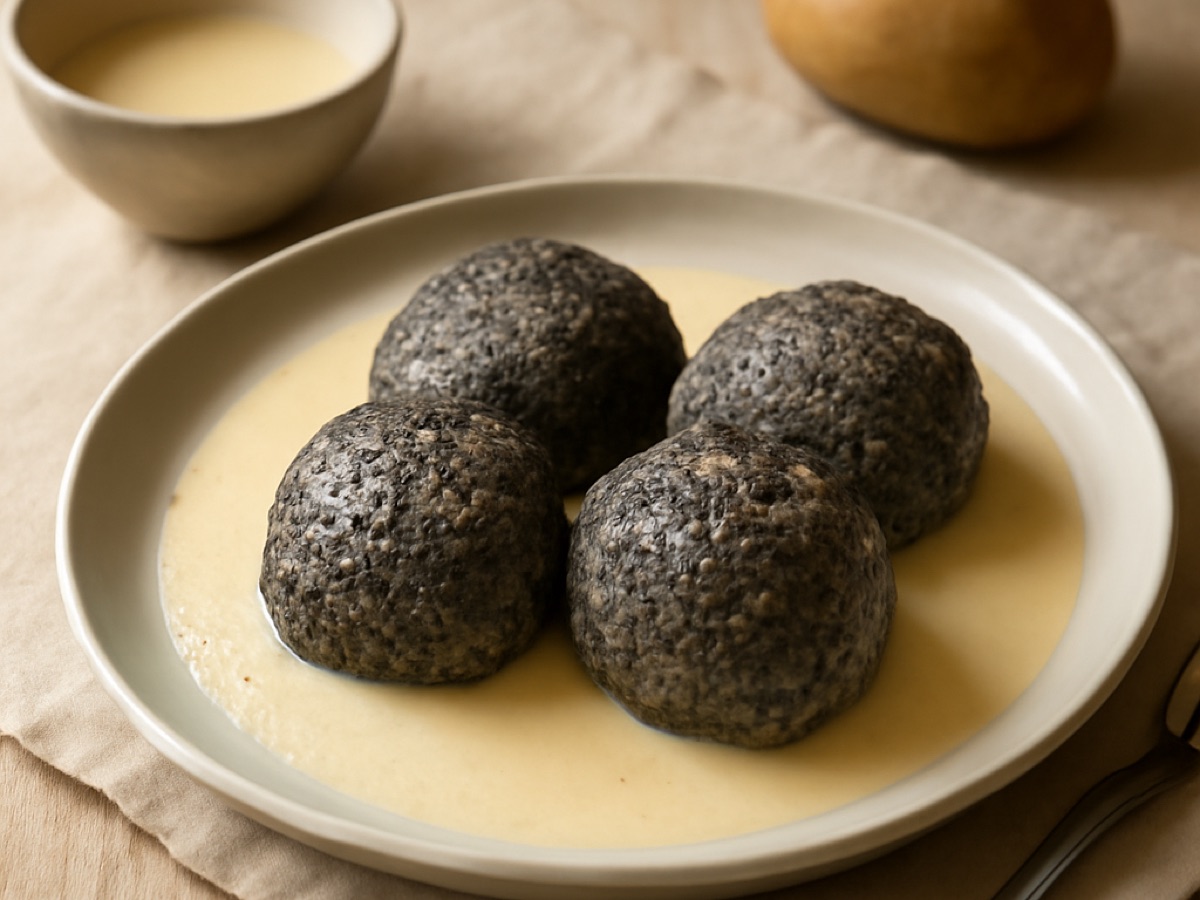Schlesische Mohnklöße mit Vanillesoße