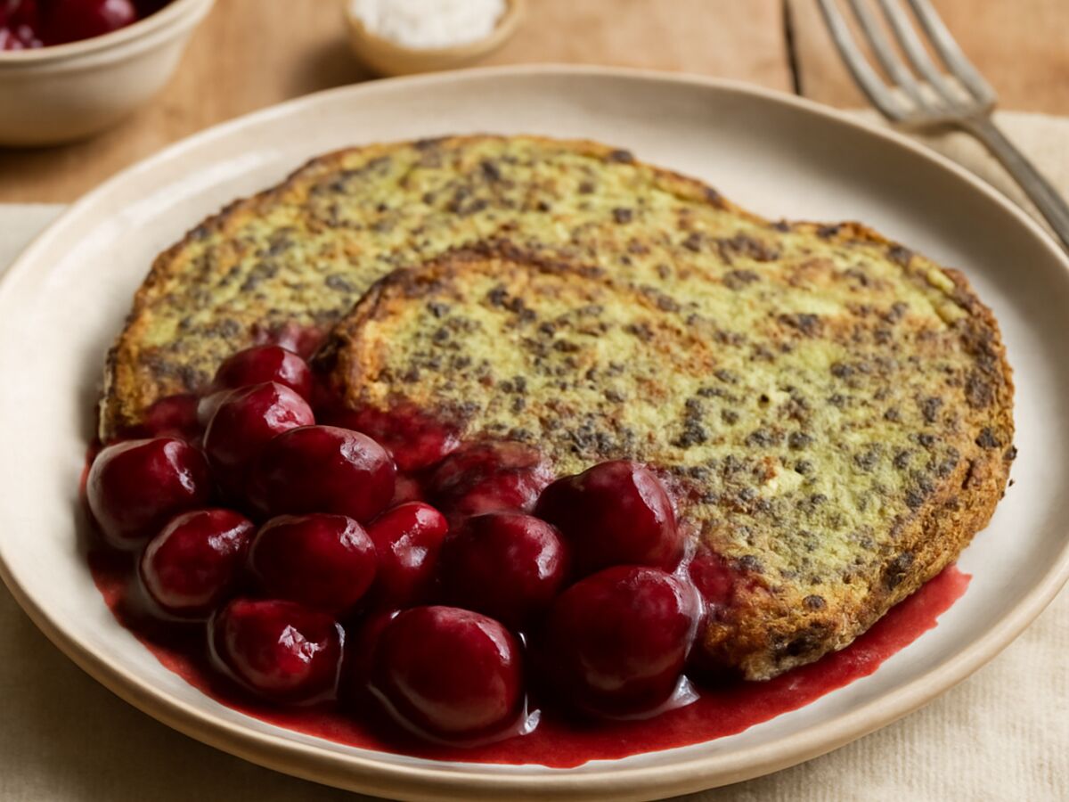 Schlesische Mohnpfannkuchen mit Sauerkirschkompott