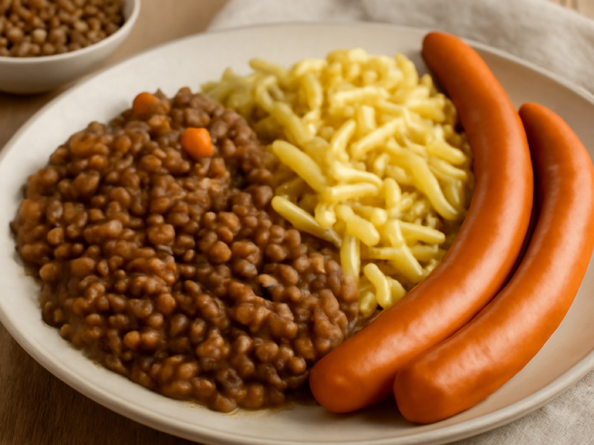 Schwäbische Linsen mit Spätzle und Saitenwürstchen