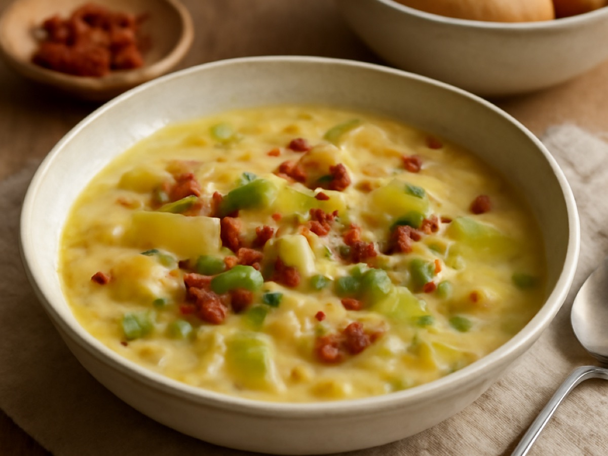 Schwäbische Ofen-Kartoffelsuppe mit Lauch und Speck