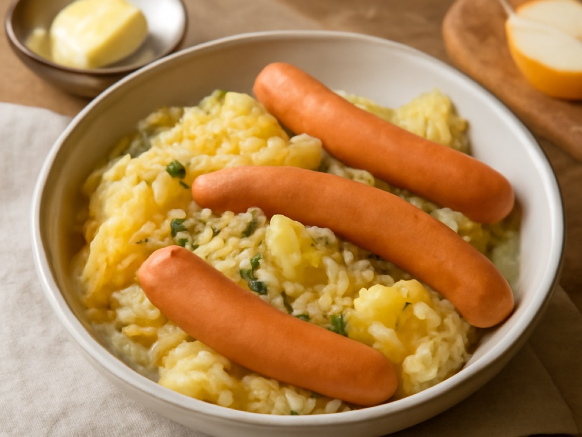 Schwäbischer Kartoffel-Krauteintopf mit Wiener Würstchen