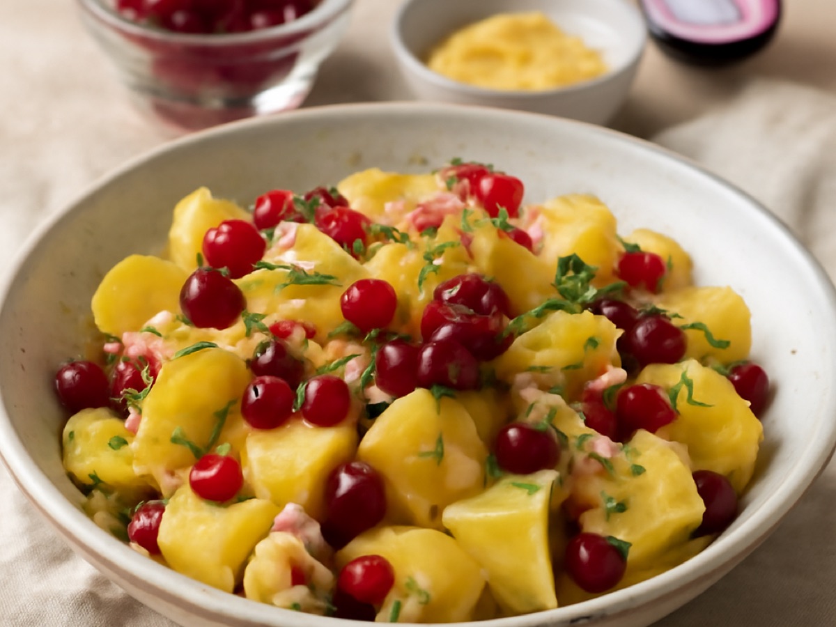 Schwedischer Kartoffel-Preiselbeer-Salat mit Senfdressing