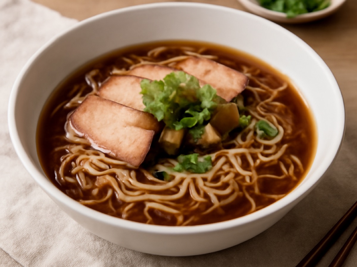 Shoyu Ramen mit Schweinefleisch und Frühlingszwiebeln