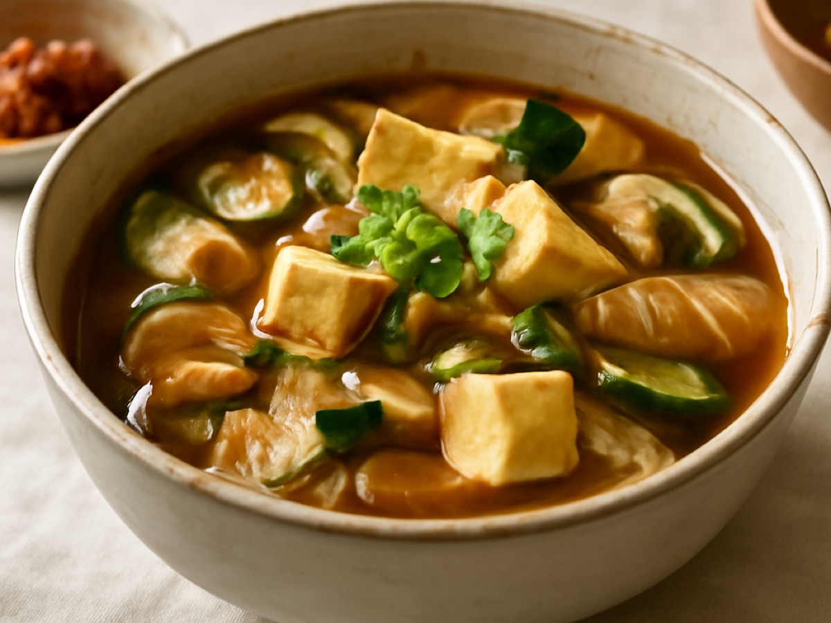 Sojabohnenpaste-Eintopf mit Tofu und Gemüse (Doenjang Jjigae)