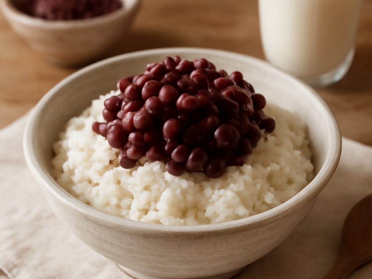 Süßes Klebreis-Dessert mit roten Bohnen (Patbingsu)