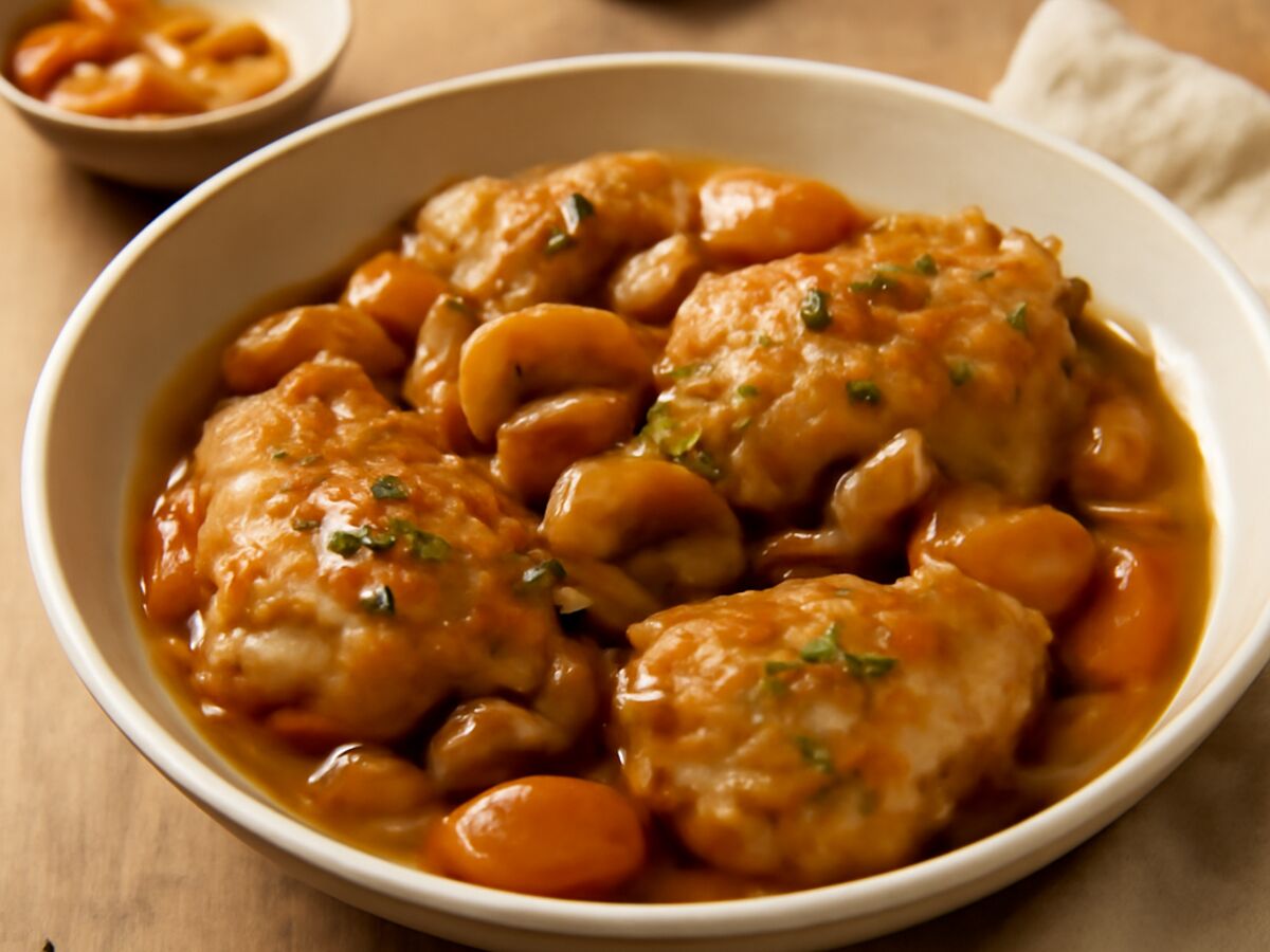 Tajine mit Hühnchen, getrockneten Aprikosen und Mandeln