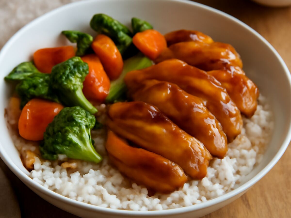 Teriyaki-Hähnchen mit Gemüse auf Reis