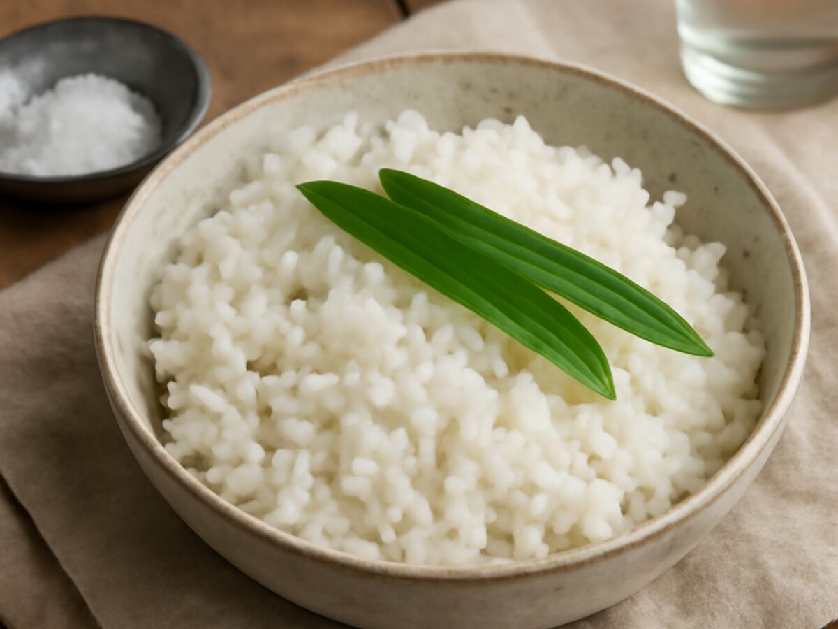 Thailändischer Jasminreis mit Kokosmilch und Pandanblättern