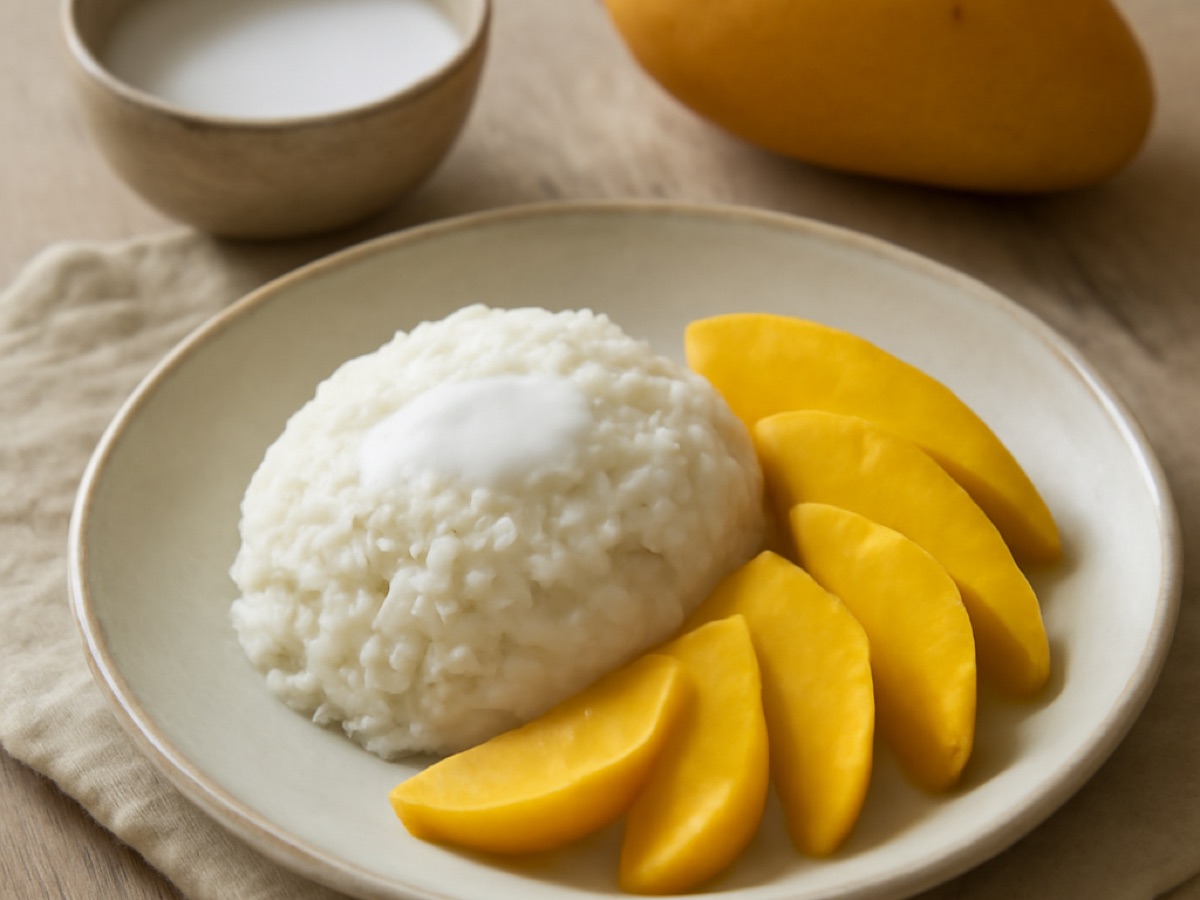 Thailändischer Mango-Reis mit Kokosmilch
