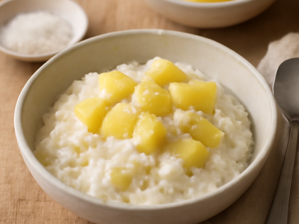 Thailändisches Ananas-Reis-Dessert mit Kokosmilch