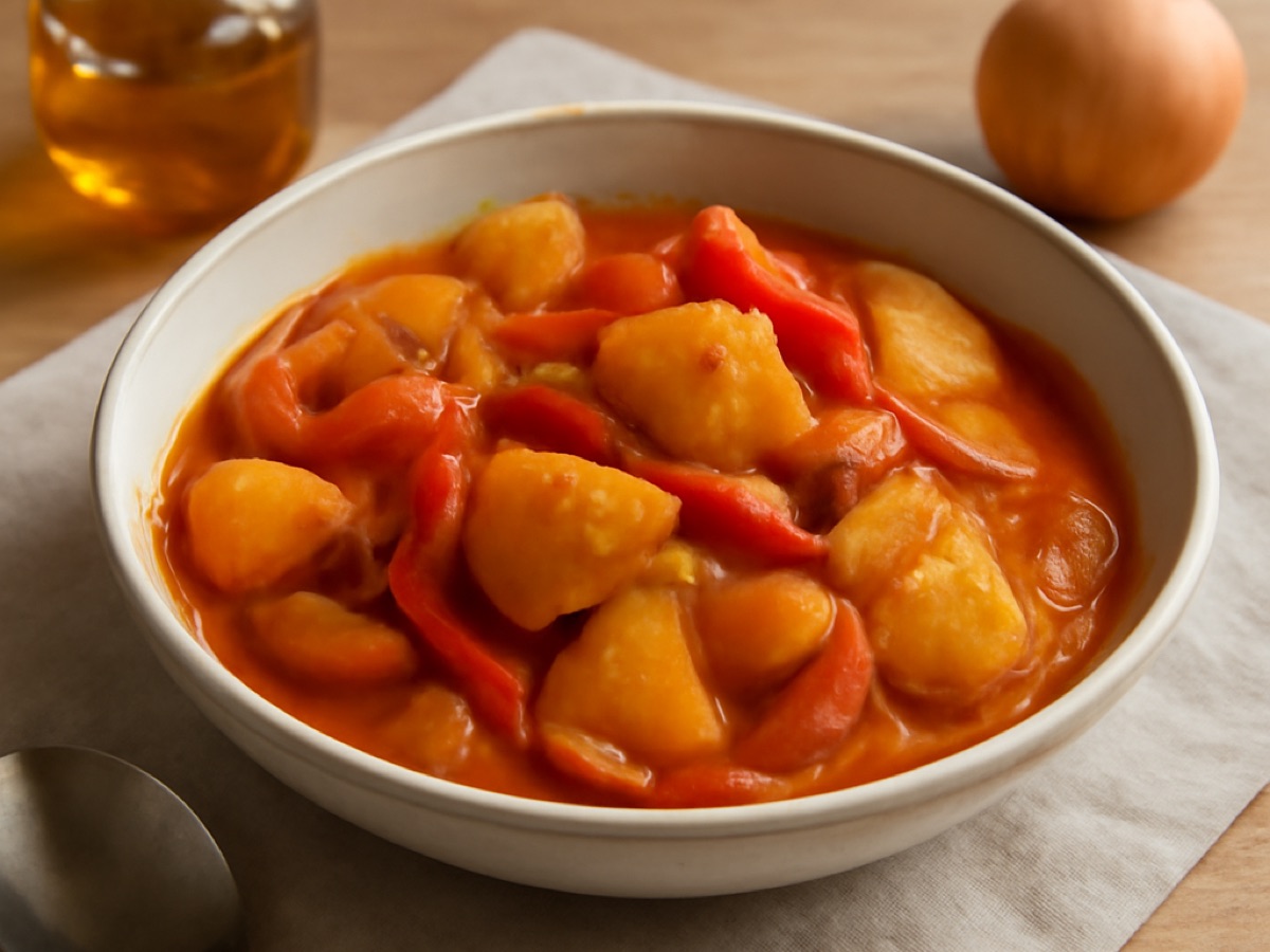 Tiroler Krompir – Kartoffeleintopf mit Paprika und Zwiebeln