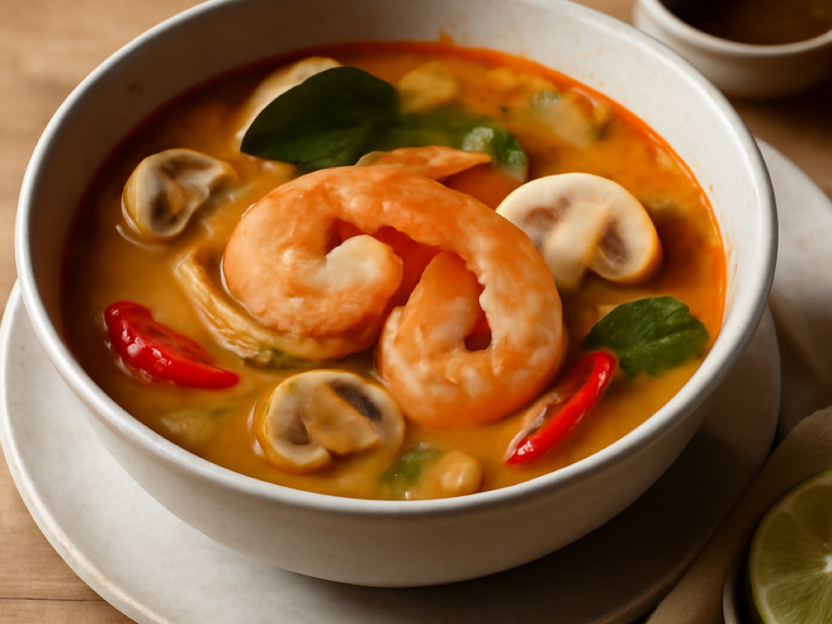 Tom Yum Suppe mit Garnelen und Champignons