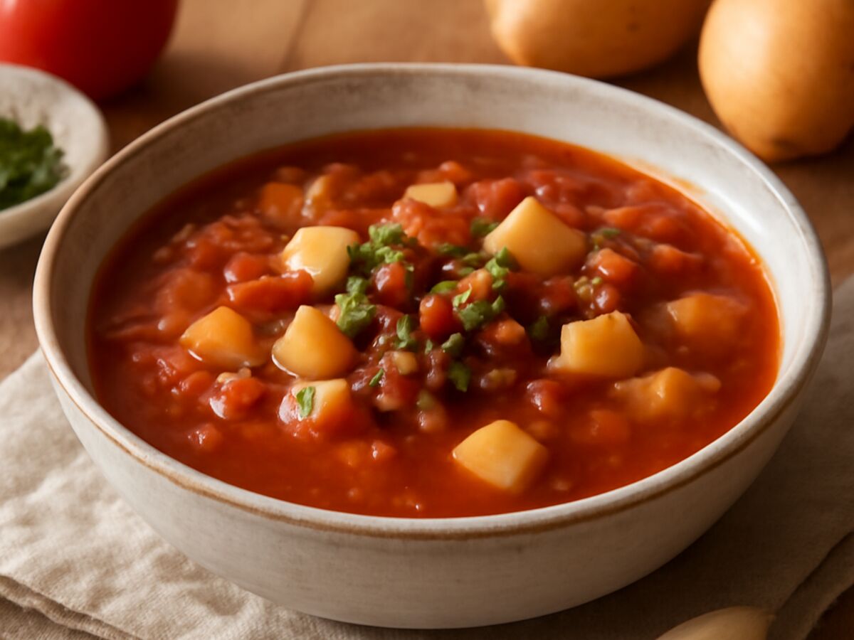 Tomaten-Kartoffel-Suppe mit Speck