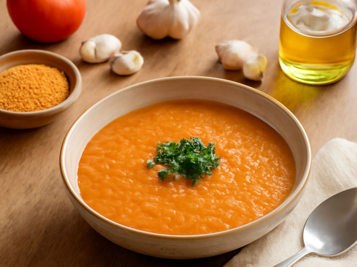 Tomaten-Kokos-Suppe mit roten Linsen aus dem Mixtopf