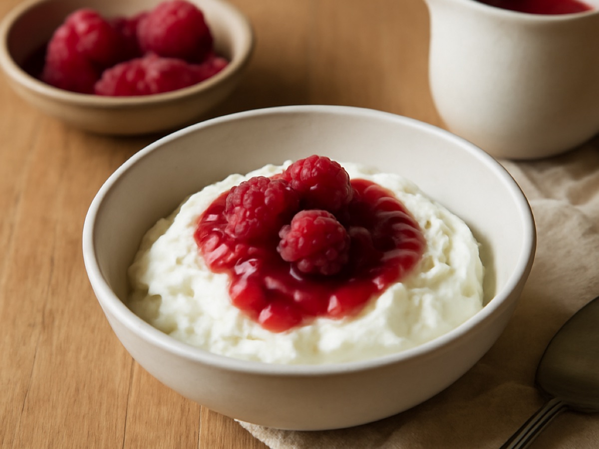 Topfenmousse mit Himbeersauce