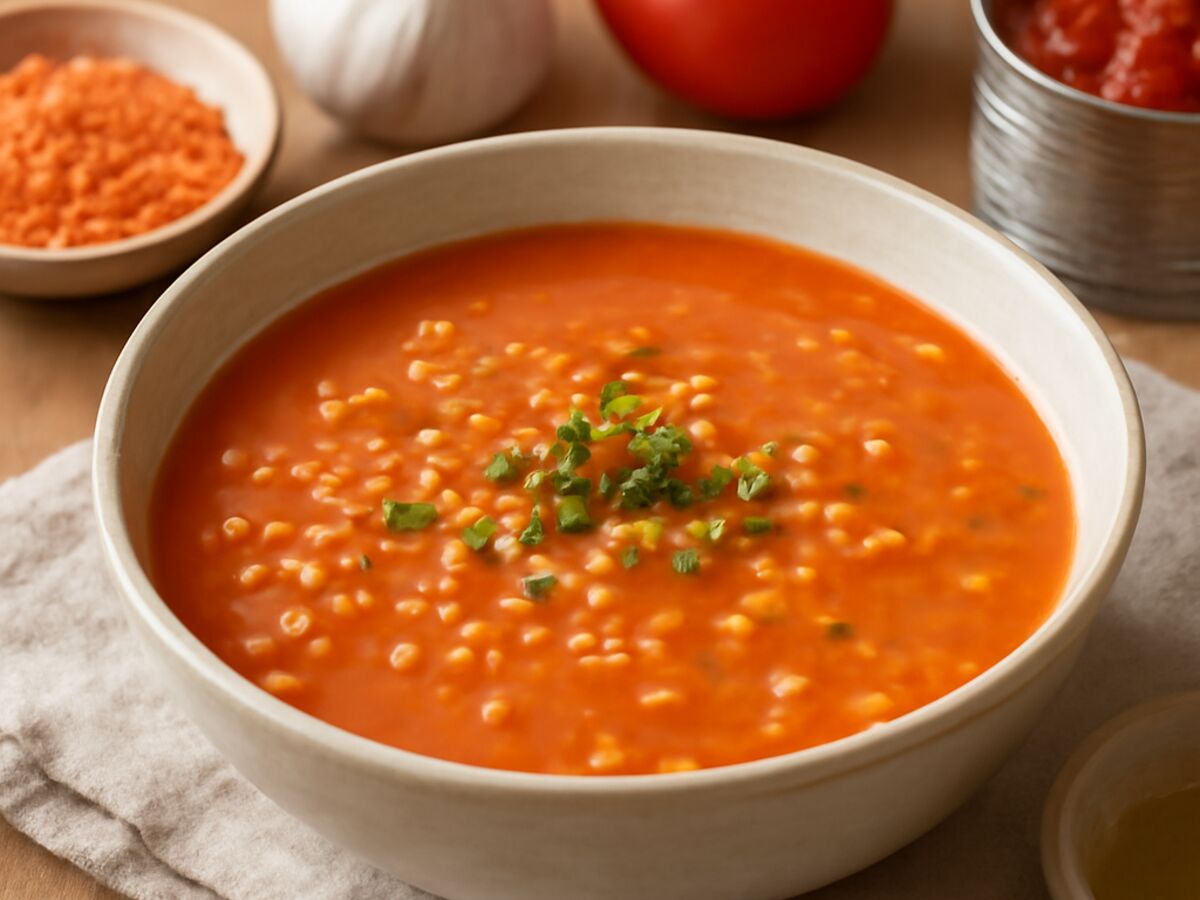 Türkische Linsensuppe mit Tomaten und Kreuzkümmel