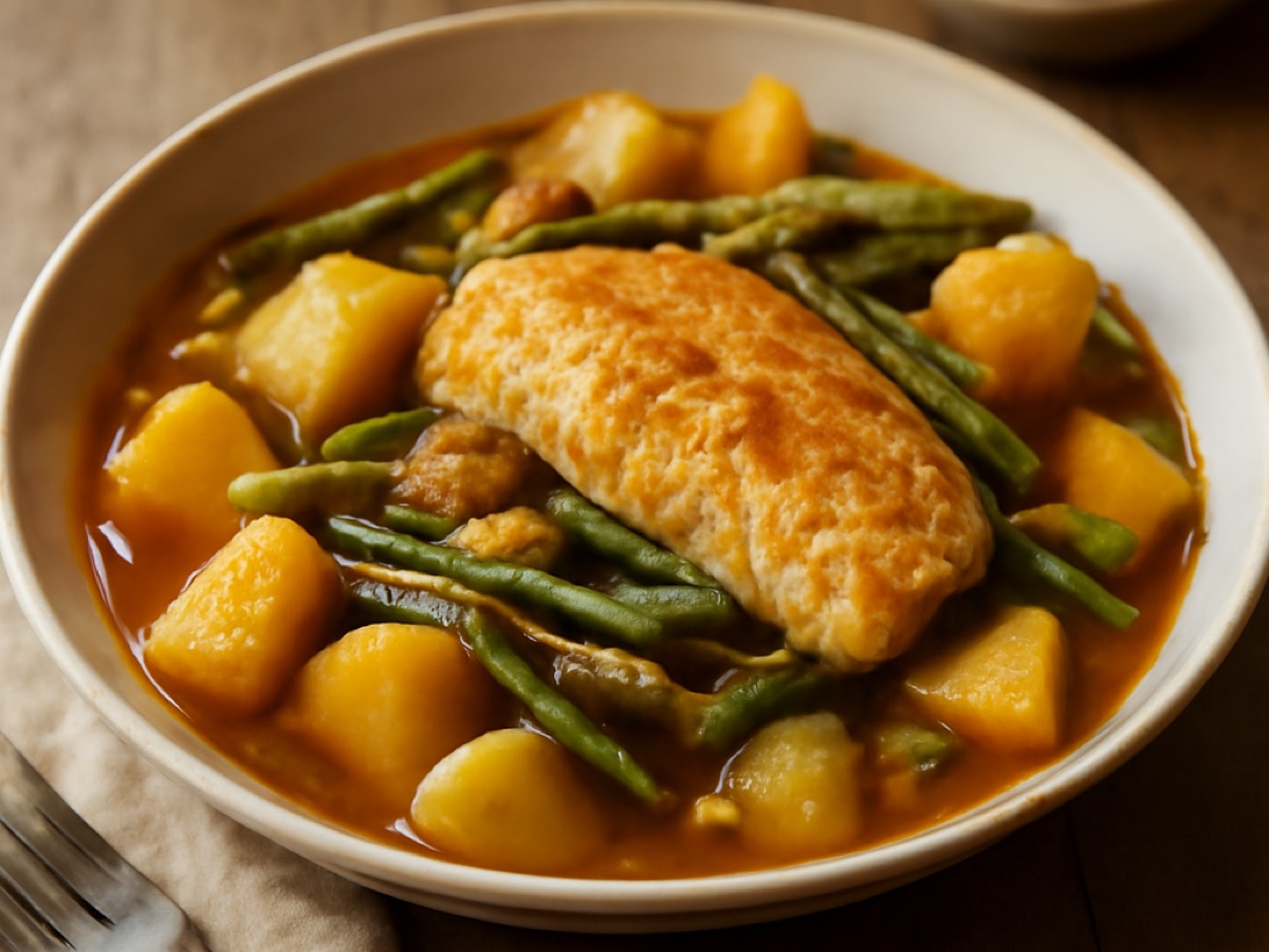 Tunesischer Fisch-Tajine mit Kartoffeln und grünen Bohnen