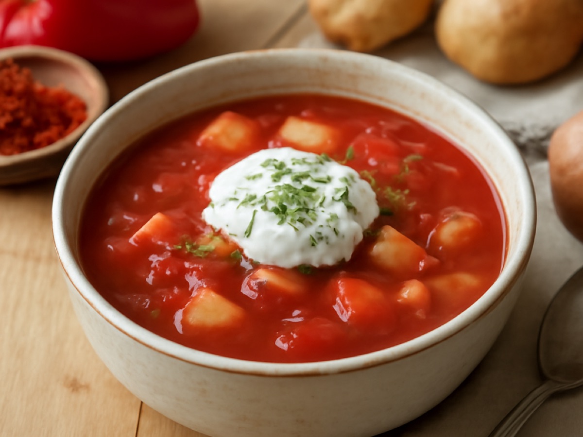 Ungarische Paprikasuppe mit Sauerrahm