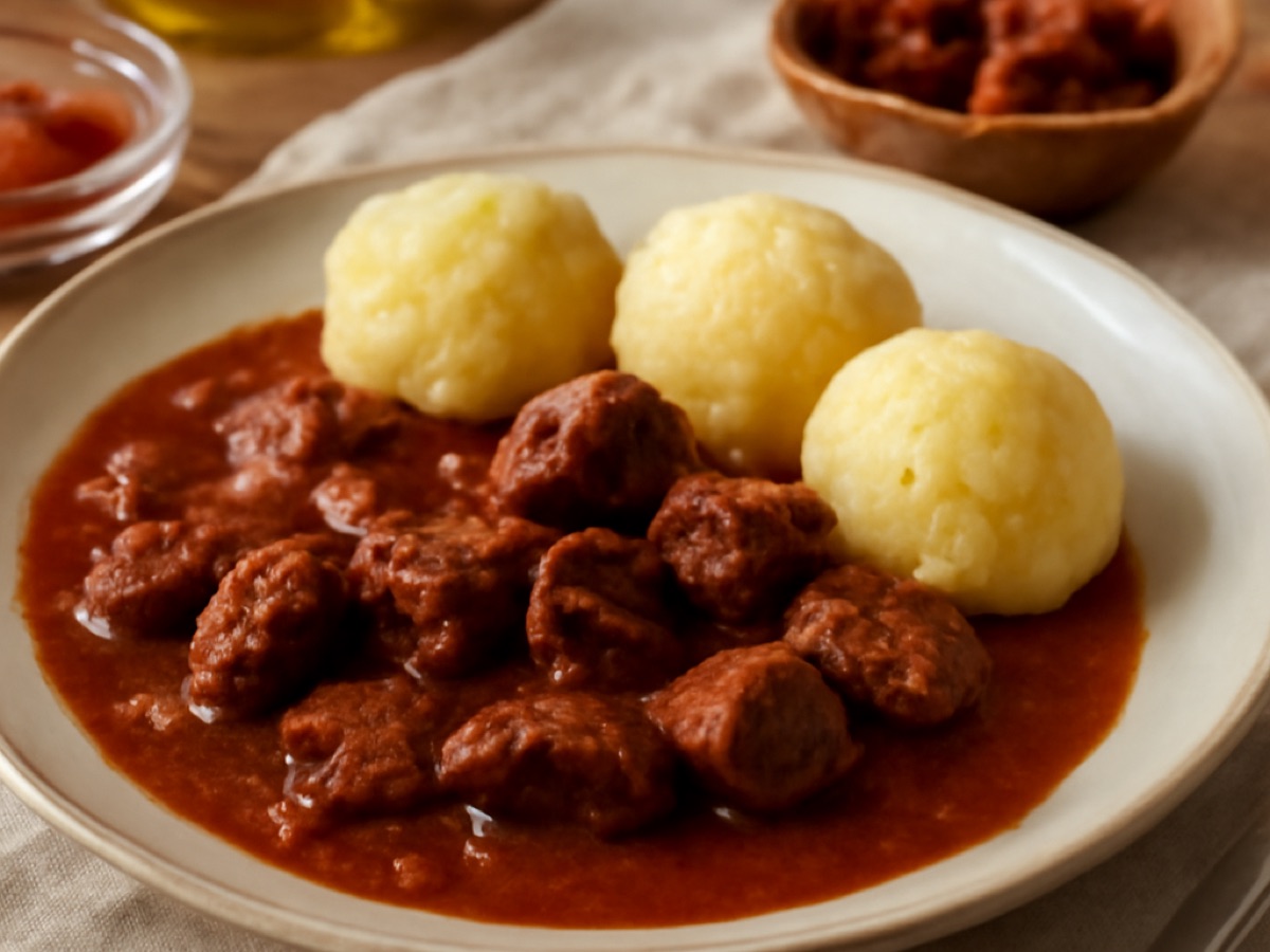 Ungarischer Rindergulasch mit Kartoffelknödeln