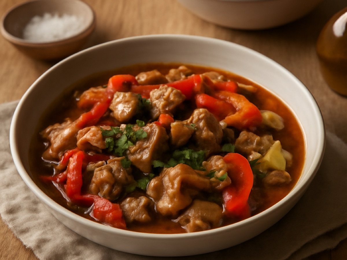 Ungarischer Rinderschmortopf mit Paprika und Pilzen