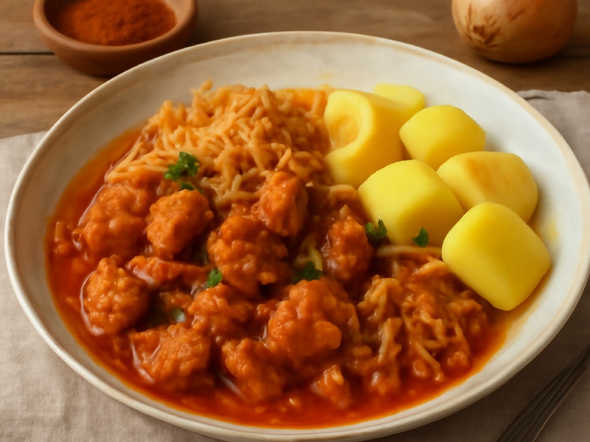 Ungarischer Schweine-Paprikasch mit Kraut und Kartoffeln