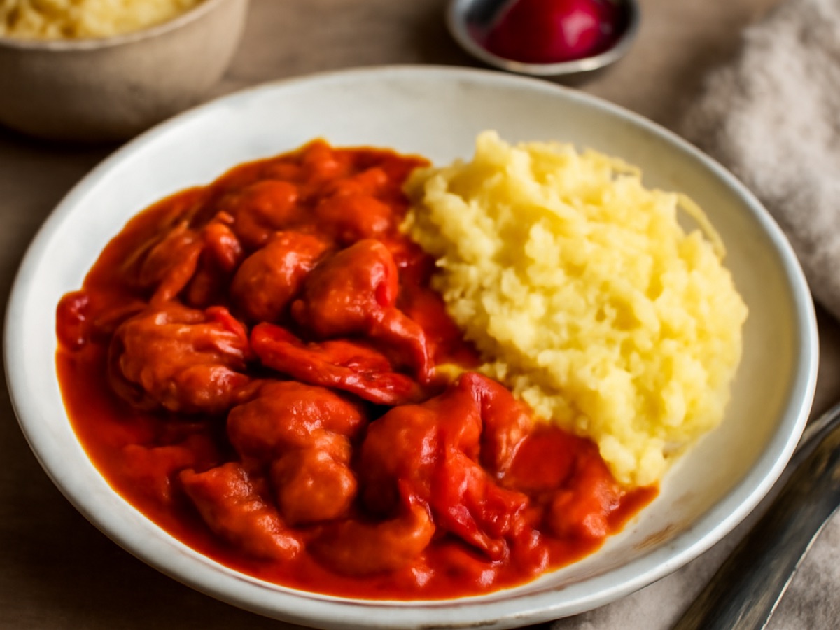 Ungarischer Schweinepaprikasch mit Kartoffelstampf