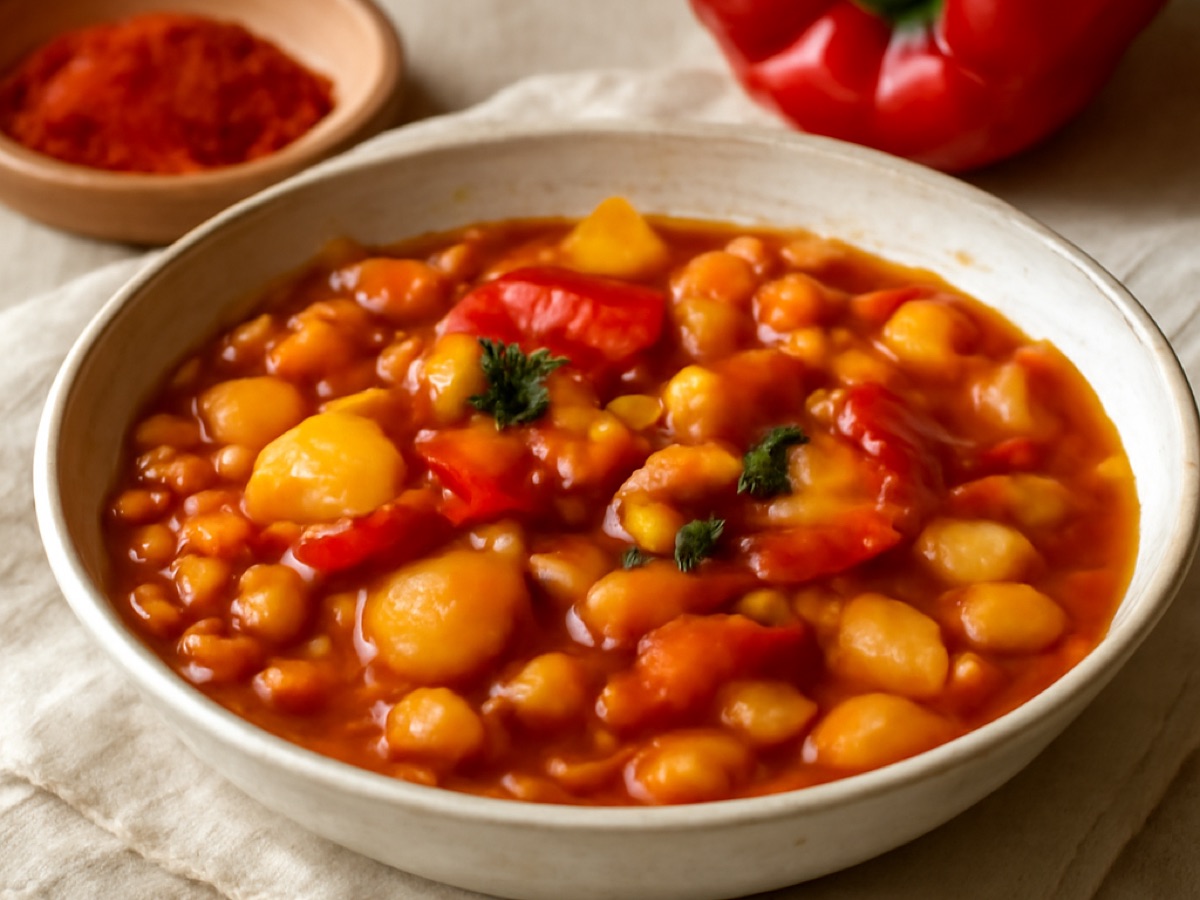 Ungarisches Bohnengulasch mit Paprika und Kartoffeln (vegan)