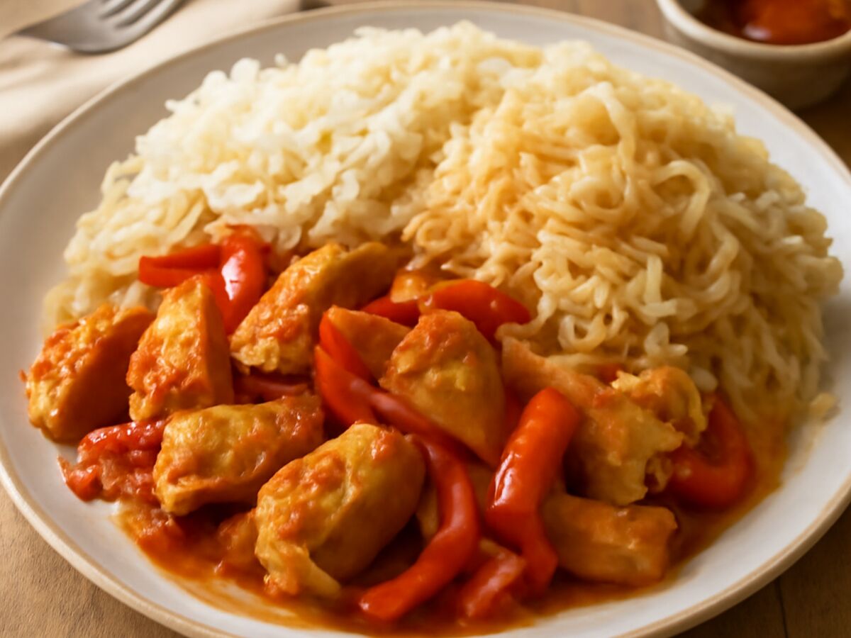 Ungarisches Paprikahuhn mit Sauerkraut und Reis