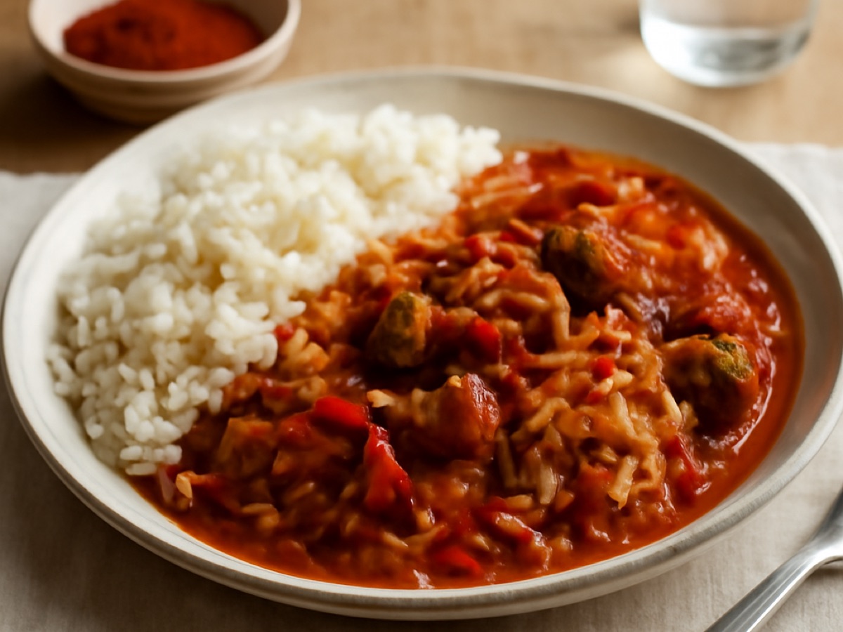 Ungarisches Rindfleisch-Kraut-Paprikasch mit Reis