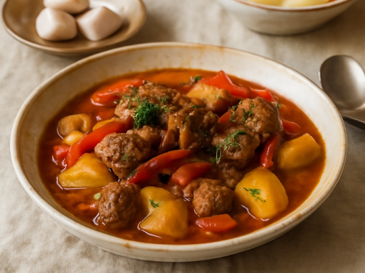 Ungarisches Rindfleisch-Paprika-Eintopf mit Kartoffeln