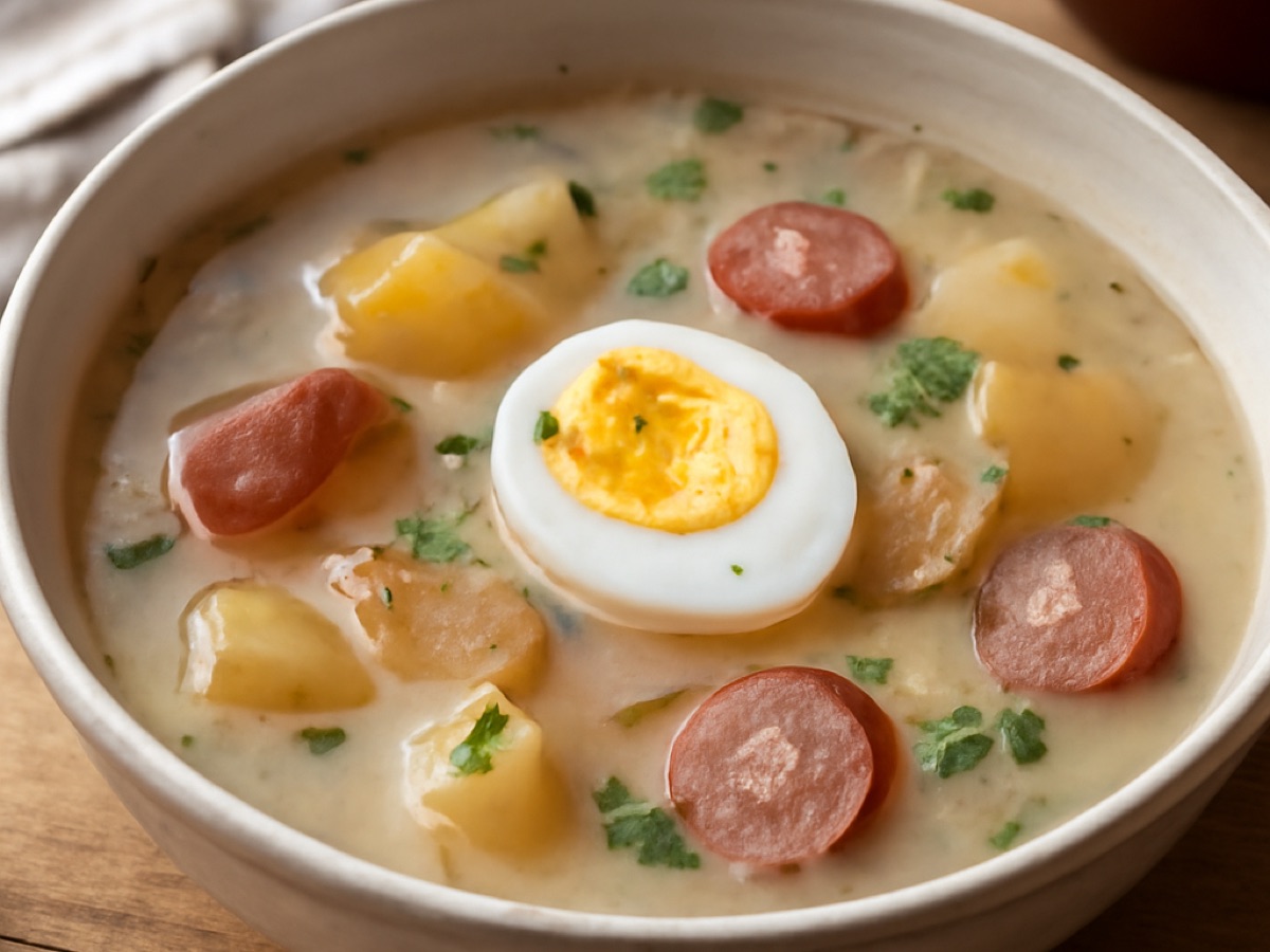 Żurek – Polnische Sauermehlsuppe mit Kartoffeln und Ei