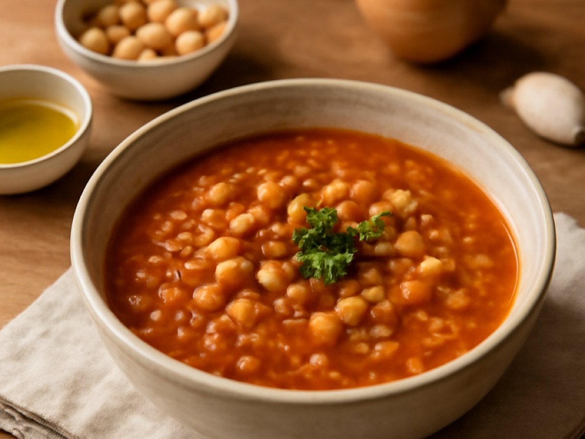 Vegane Harira mit Linsen, Kichererbsen und Tomaten