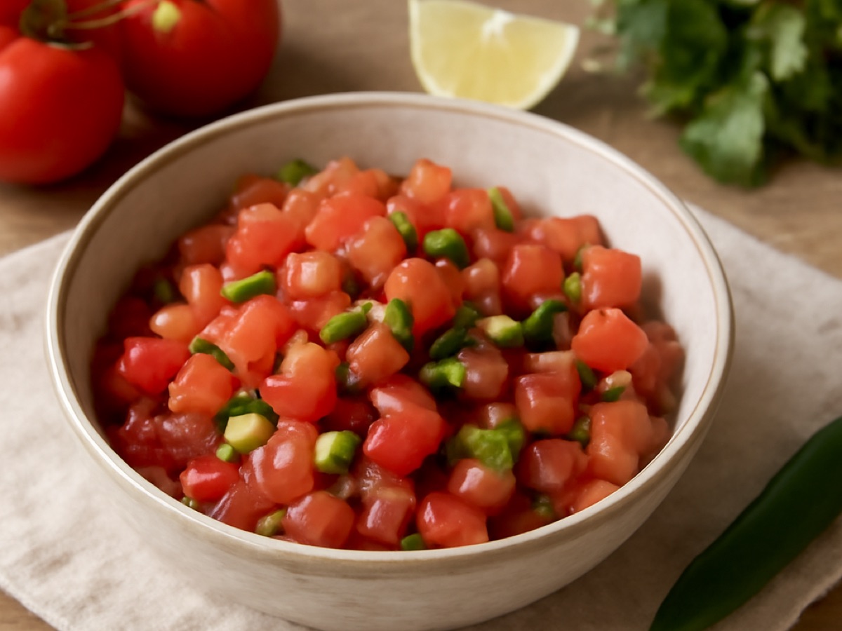 Vegane Tomatensalsa mit frischem Koriander und Limette