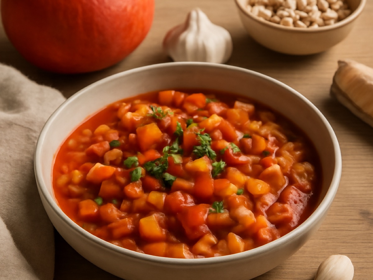 Veganer Kichererbsen-Eintopf mit Kürbis und Tomaten