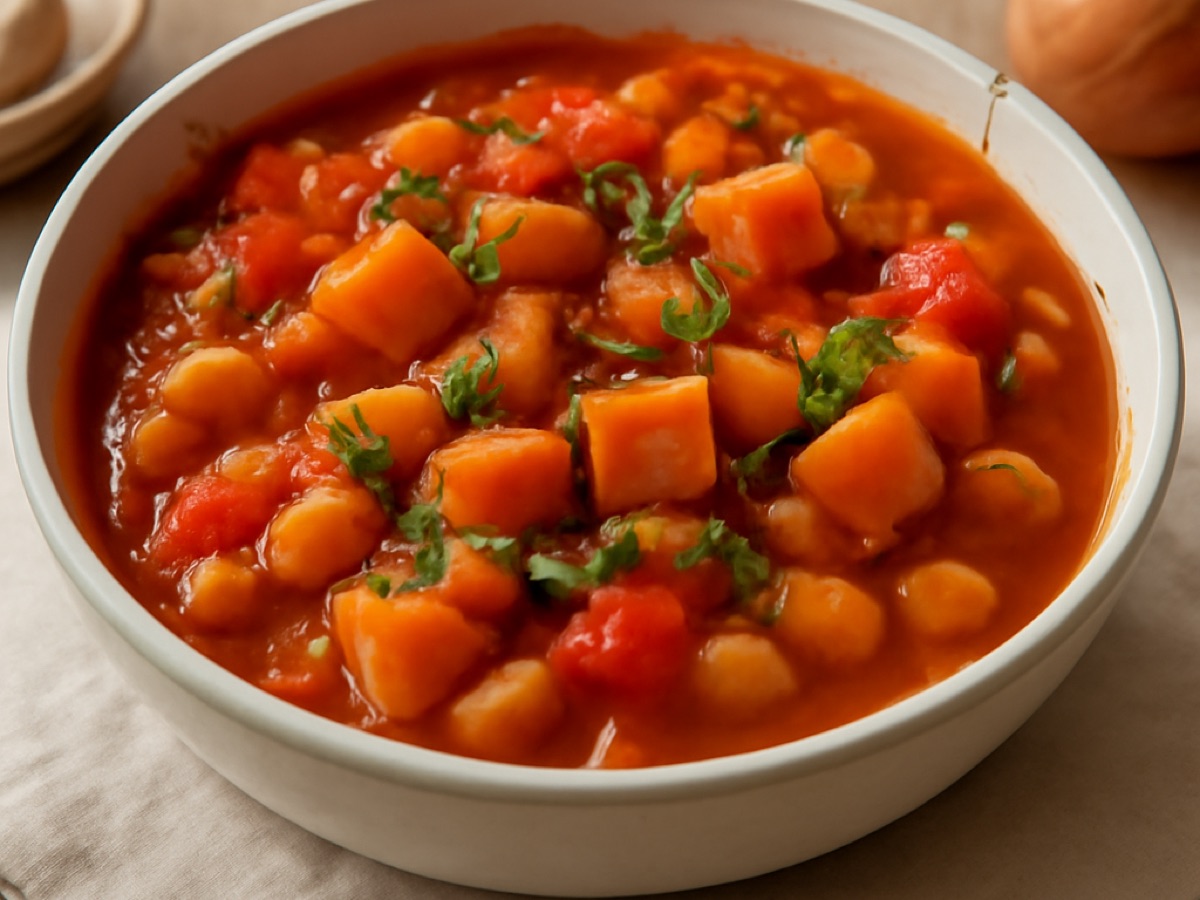 Veganer Süßkartoffel-Bohnen-Eintopf