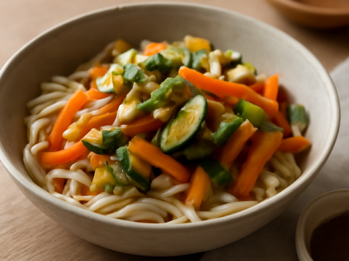 Veganes Miso-Gemüse mit Reisnudeln