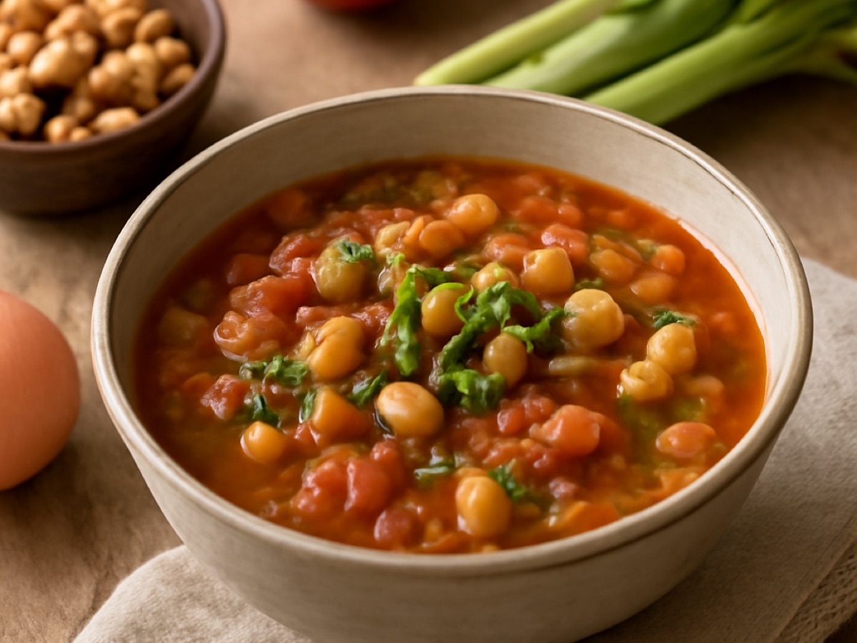 Vegetarische Harira mit Kichererbsen, Tomaten und Sellerie