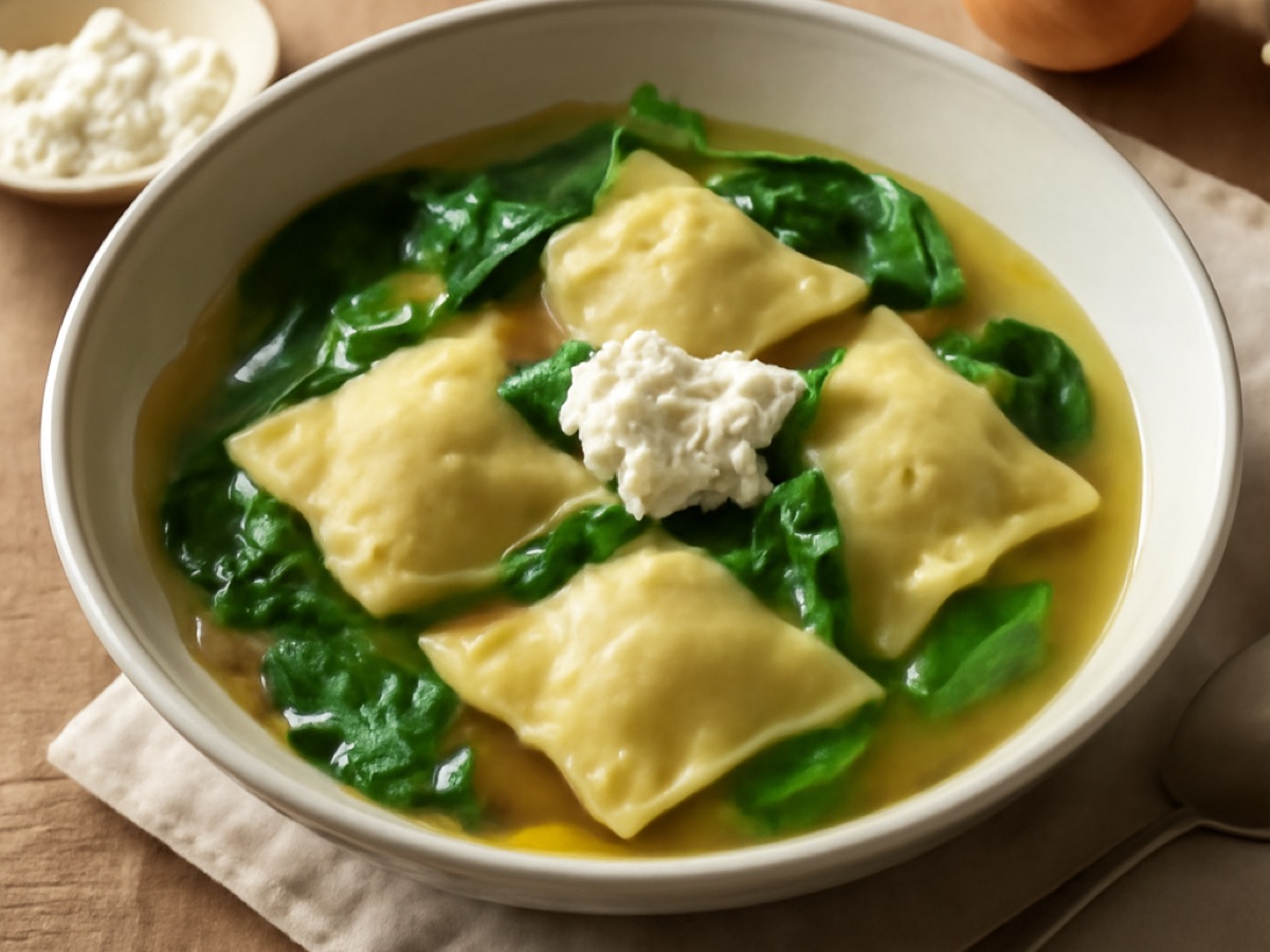 Vegetarische Maultaschen in Gemüsebrühe