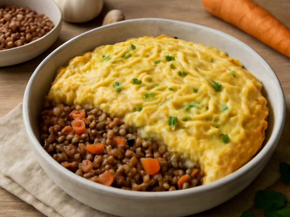 Vegetarischer Cottage Pie mit Linsen und Wurzelgemüse