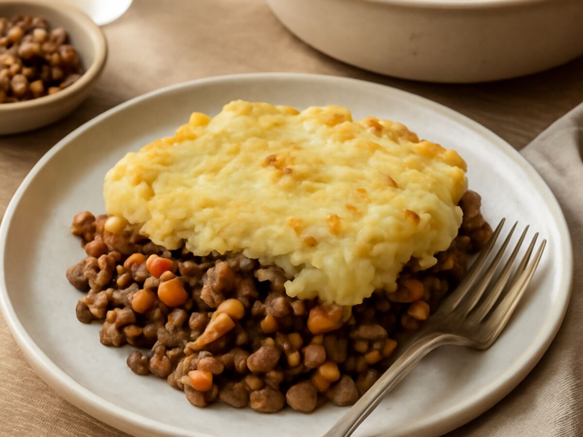 Vegetarischer Shepherd's Pie mit Linsen und Pilzen