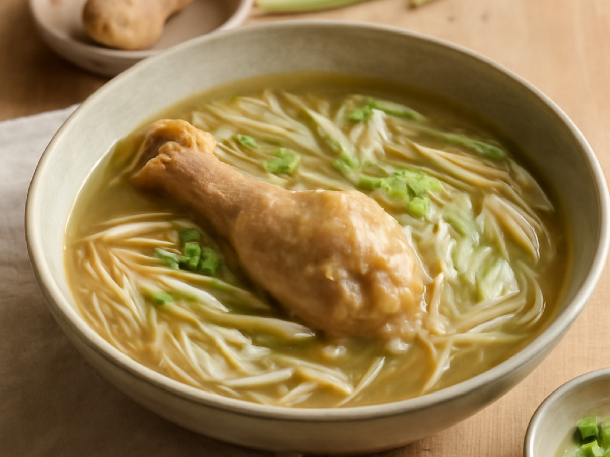 Vietnamesische Hühnersuppe mit Reisnudeln und Zitronengras